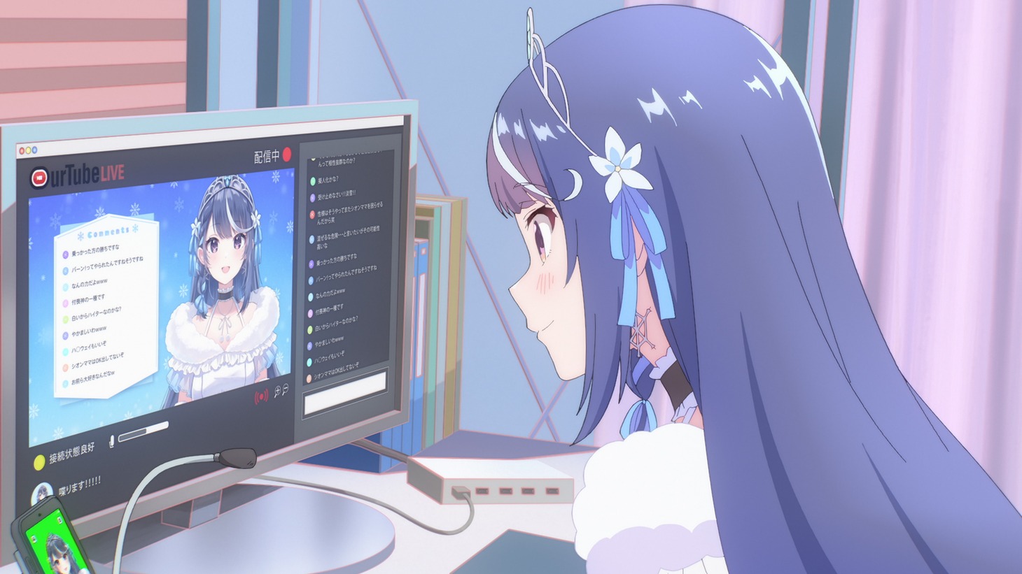 TVアニメ「VTuberなんだが配信切り忘れたら伝説になってた」第1話より。