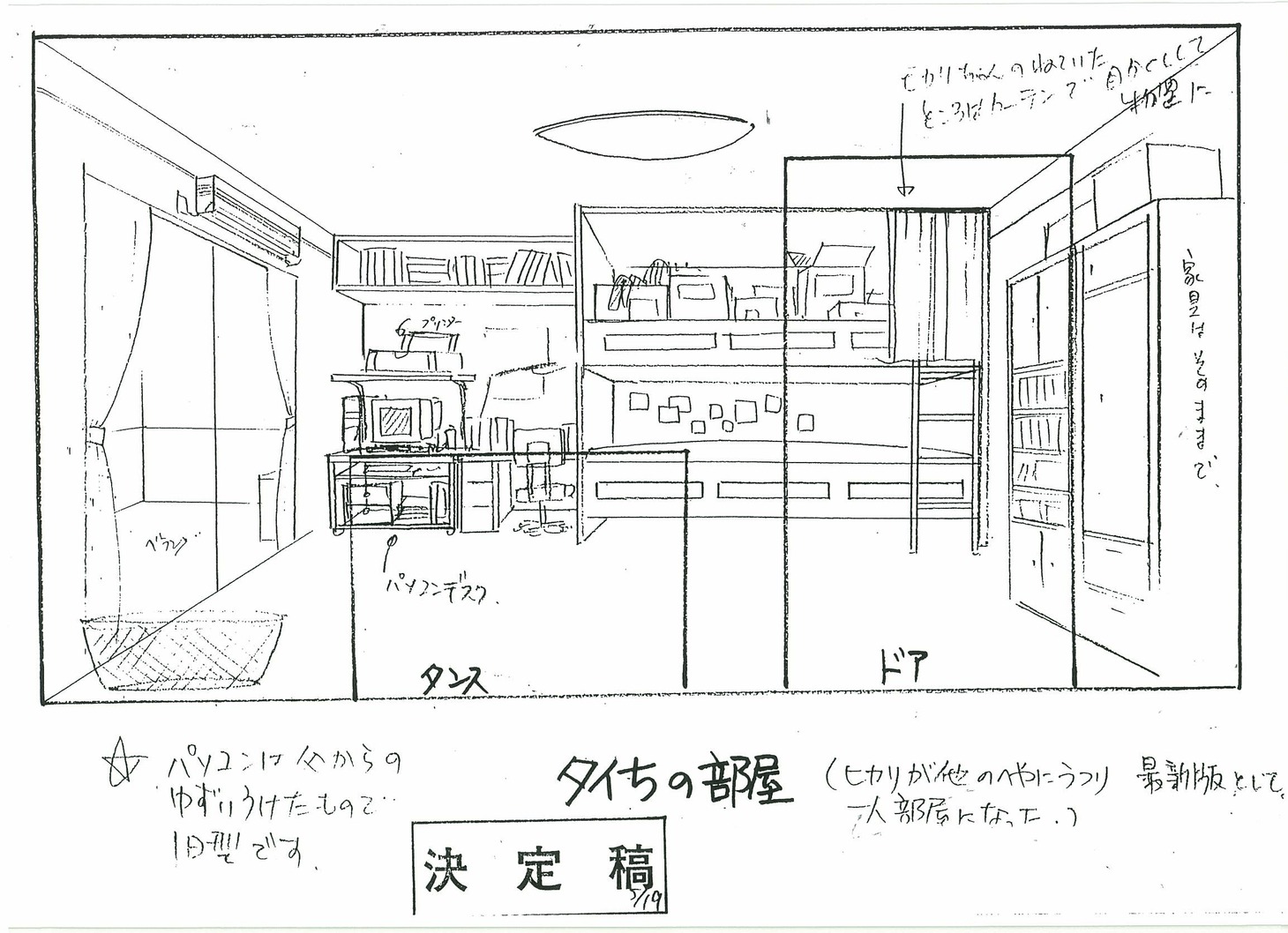 「アニメ25周年記念 デジモンアドベンチャー展」にて展示される手書きの設定資料。