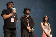 「プチョン国際ファンタスティック映画祭」の様子。左から白石晃士監督、押切蓮介、森田想。 Bucheon International Fantastic Film Festival