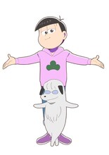 トド松と犬始さら敏のコラボイラスト。 (c)赤塚不二夫/おそ松さん製作委員会 (c)うかうか（秋田書店）／貼りまわれ製作委員会