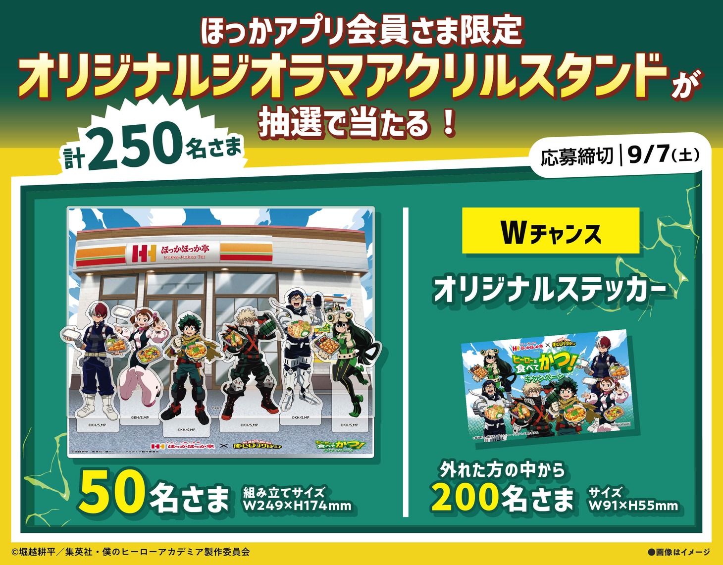抽選で当たるジオラマアクリルスタンドとステッカー。