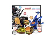 ファーストキッチンとウェンディーズ・ファーストキッチンとのコラボ期間中に配布されるイラストポストカード。