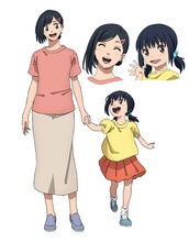 左が坂本葵（CV：東山奈央）。坂本の妻で、花の母親。コンビニで働いているところを坂本に一目惚れされ、結婚する。いつも美味しいご飯を作ってくれる、強くて優しい女性。坂本のことをとても信頼している。右が坂本花（CV：木野日菜）。坂本の大切な一人娘。妻の葵に似て、明るくて優しい女の子。シュガーパークのマスコットキャラクター・シュガーちゃんが好き。