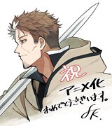 乍藤和樹が描き下ろしたTVアニメ化決定記念イラスト。(c)佐賀崎しげる・鍋島テツヒロ／ SQUARE ENIX・「片田舎のおっさん、剣聖になる」製作委員会