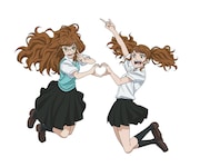 左から西藤悠加(CV:後藤沙緒里)、西藤仁美(CV:佐々木未来)。