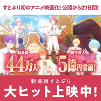 「劇場版すとぷり はじまりの物語～Strawberry School Festival!!!～動員数と興行収入の告知画像。
