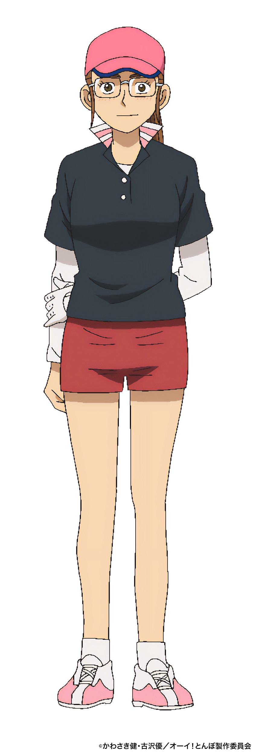 音羽ひのき（CV：石川由依）。とんぼと同じ高校に通う先輩。高校1年の時に九州ジュニア高校生の部で優勝。 厳しい父のもと、ゴルフに打ち込んでいる。(c)かわさき健・古沢優／オーイ！とんぼ製作委員会 (c) かわさき健・古沢優／ゴルフダイジェスト社