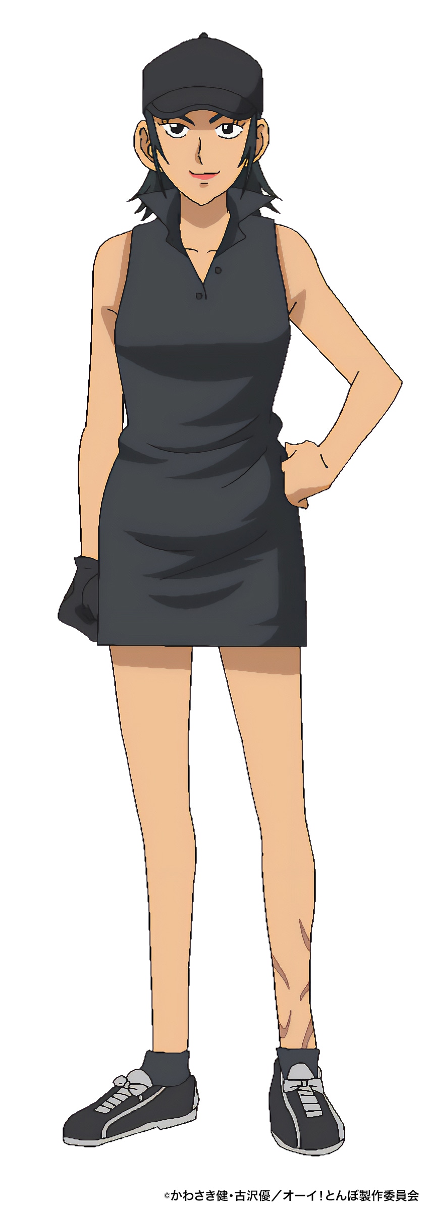 栗須エマ（CV：井上麻里奈）。日本人とアメリカ人のハーフ。10年前に世界ジュニアを制したが、 ラウンド中に不慮の事故に遭い、表舞台から姿を消していた。 左打ちに転向し、九州女子選手権に出場している。(c)かわさき健・古沢優／オーイ！とんぼ製作委員会 (c) かわさき健・古沢優／ゴルフダイジェスト社