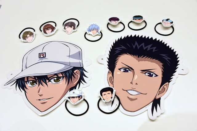 お面と「アクセサリーゴムコレクション」のサンプル。