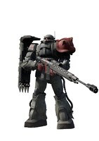 ザクII F型（ケイル機）。ジオン軍の開発したザクIIの量産型。中～遠距離支援用のロングライフルを主装備としており、専用照準器を備えている。部隊カラーリングは肩と手に施されている。コードネームはレッド・ウルフ・デルタ。