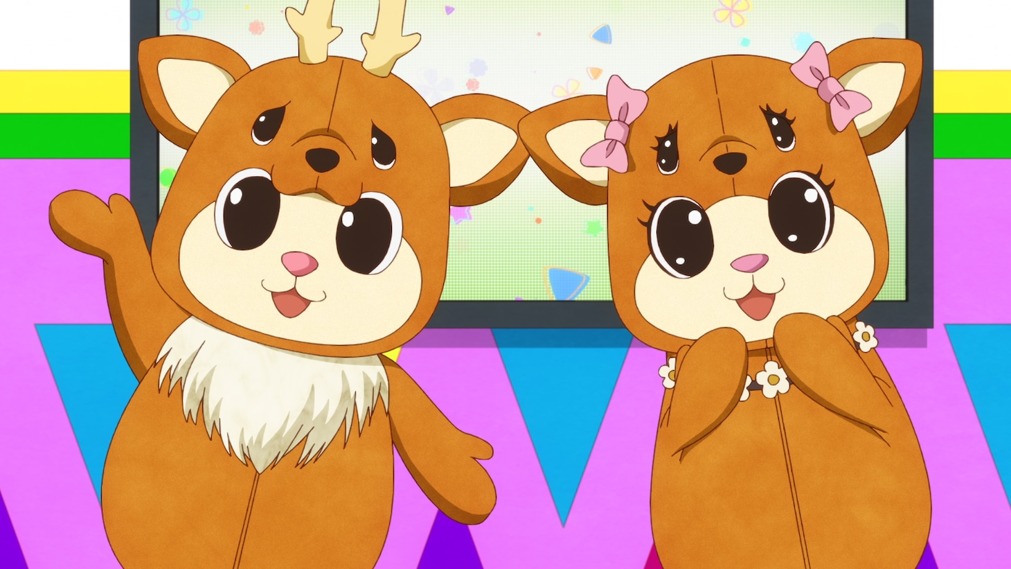 最終第12話より、左からちかまるくん、はなちゃん。