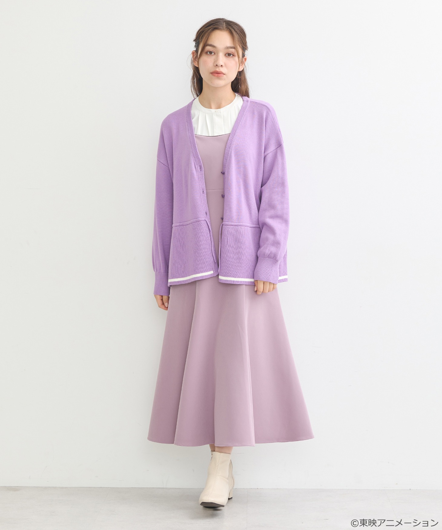 「おジャ魔女どれみ 2WAYカーディガン」パープルの着用例。