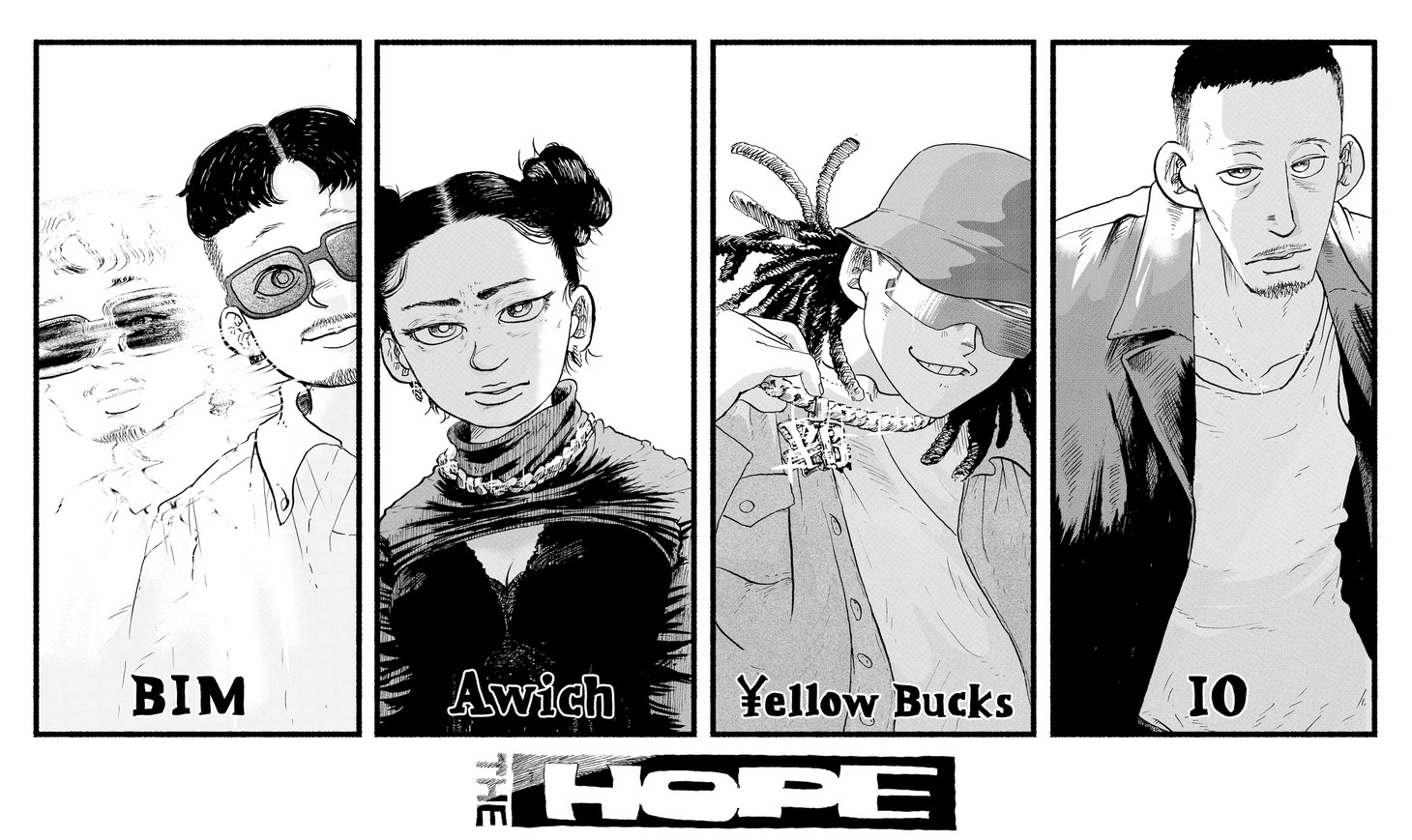薄場圭がヘッドライナー陣を描いた「THE HOPE」“出演アーティストキービジュアル”。