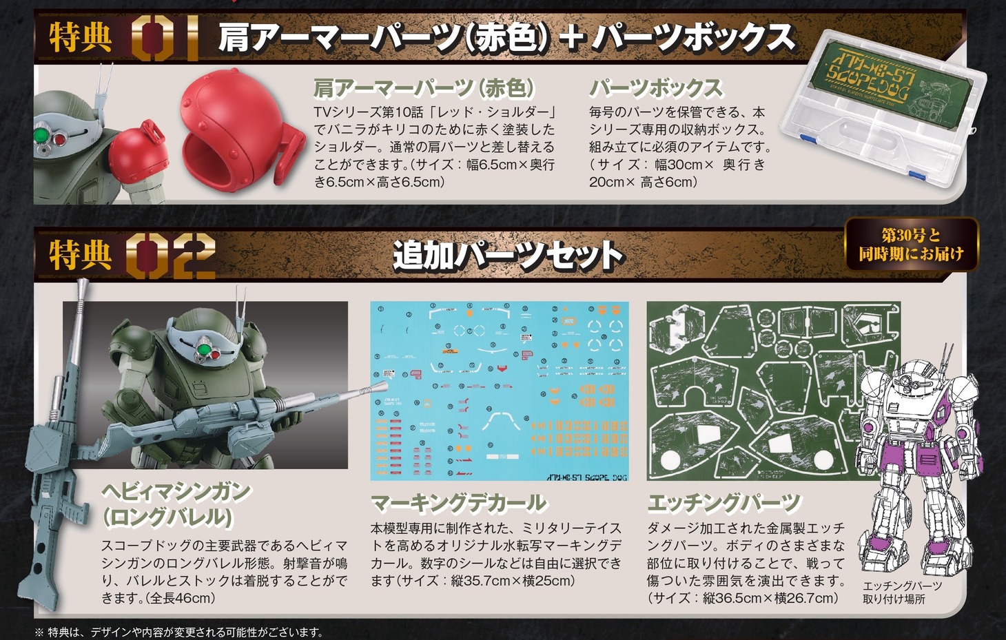 定期購読特典の詳細。