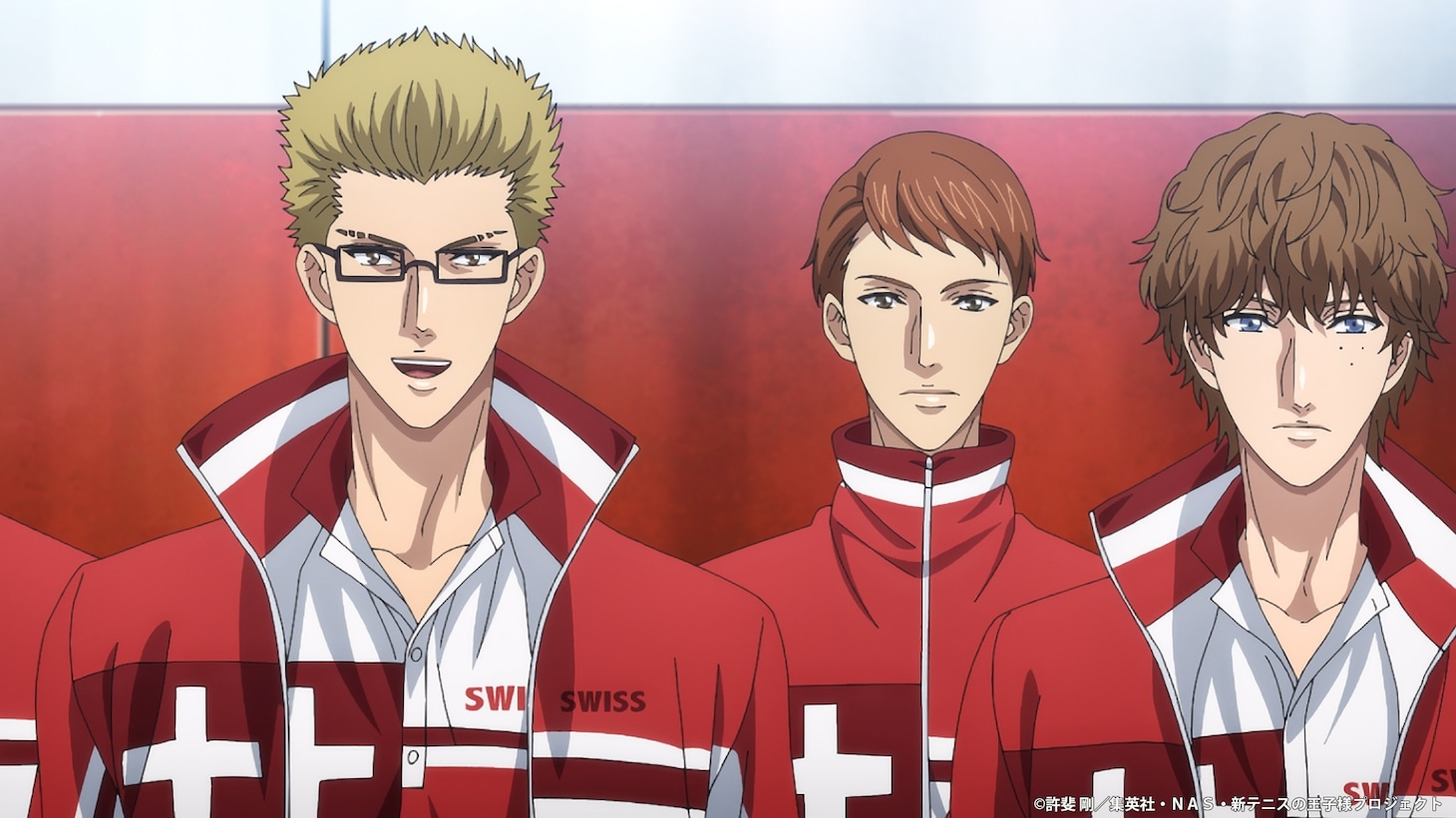 TVアニメ「新テニスの王子様 U-17 WORLD CUP SEMIFINAL」より、ペーター・ランビエールとアンリ・ノーベル3世の登場シーン。