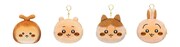ちいかわベーカリーのオリジナルグッズ。左から「パンみたいなもちもちマスコット （カブトムシ）」「パンみたいなおかおポーチ （ちいかわ）」「パンみたいなおかおポーチ（ハチワレ）」「パンみたいなおかおポーチ （うさぎ）」。