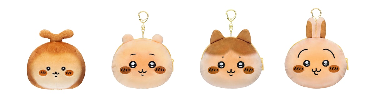 ちいかわベーカリーのオリジナルグッズ。左から「パンみたいなもちもち 