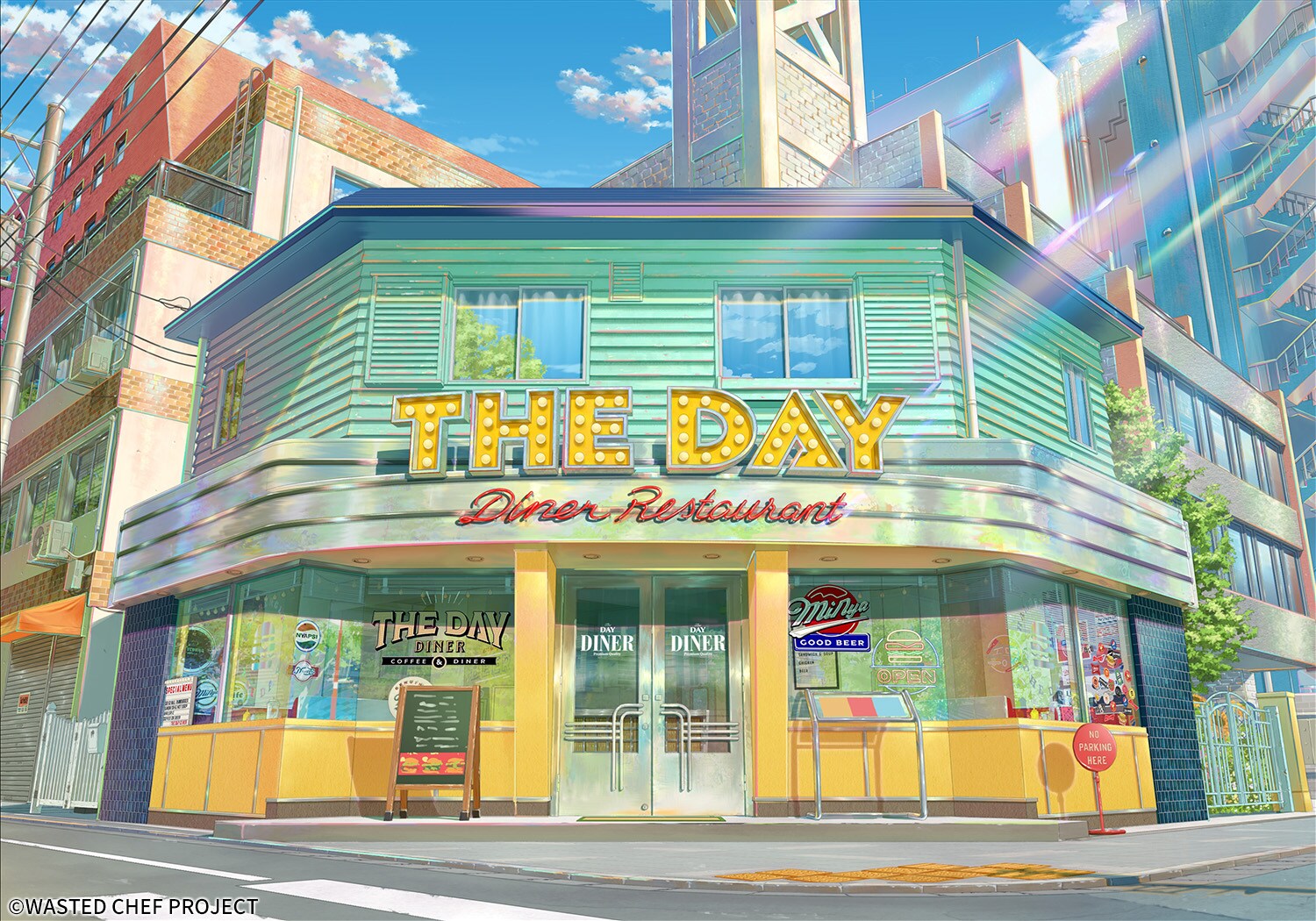 平尾隆之監督によるアニメプロジェクトのイメージボード 建物に「THE