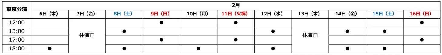 東京公演の公演日程。