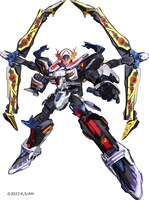 アクエリオンシーゲル。3機のベクターマシンが「想星合体」することで完成する機械天使。合体の際、ベクターシーゲルがヘッド、ベクターフェオーがバック、ベクターティールが下半身に変形する。アクエリオンの基本形態であり、主に格闘戦を得意とする。