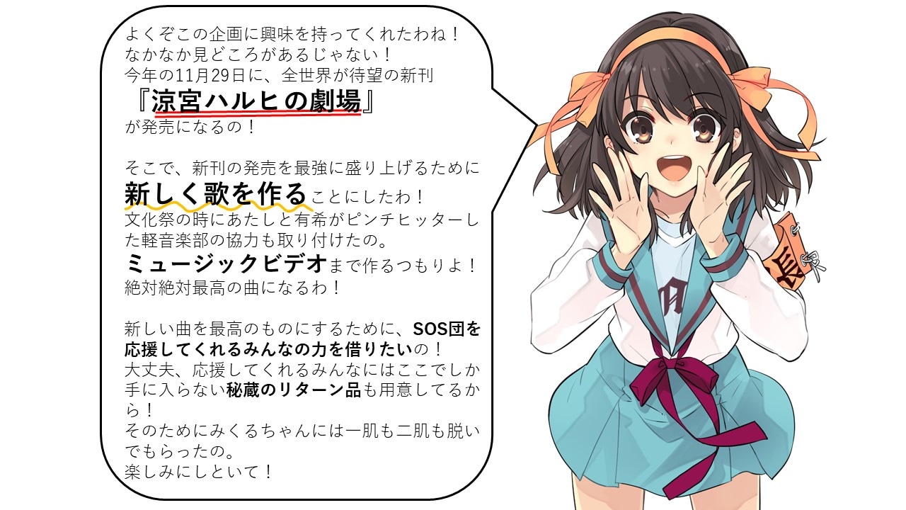 プロジェクト総監督・涼宮ハルヒよりファンの皆様へ