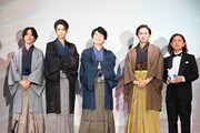 左から小野賢章、阿座上洋平、梅田修一朗、林ゆうき、中田博也プロデューサー。