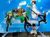 劇場物販で販売される連結アクリルスタンド。