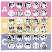 「真船一雄 漫画家40周年記念 スーパードクターKシリーズ原画展 Kの系譜」で販売される「スーパードクターK」「Doctor K」「K2」の登場人物を集めた缶バッジ。