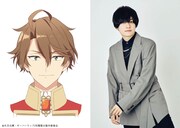 ユリウス・ジルトニアのキャラクタービジュアル（左）と天崎滉平（右）。