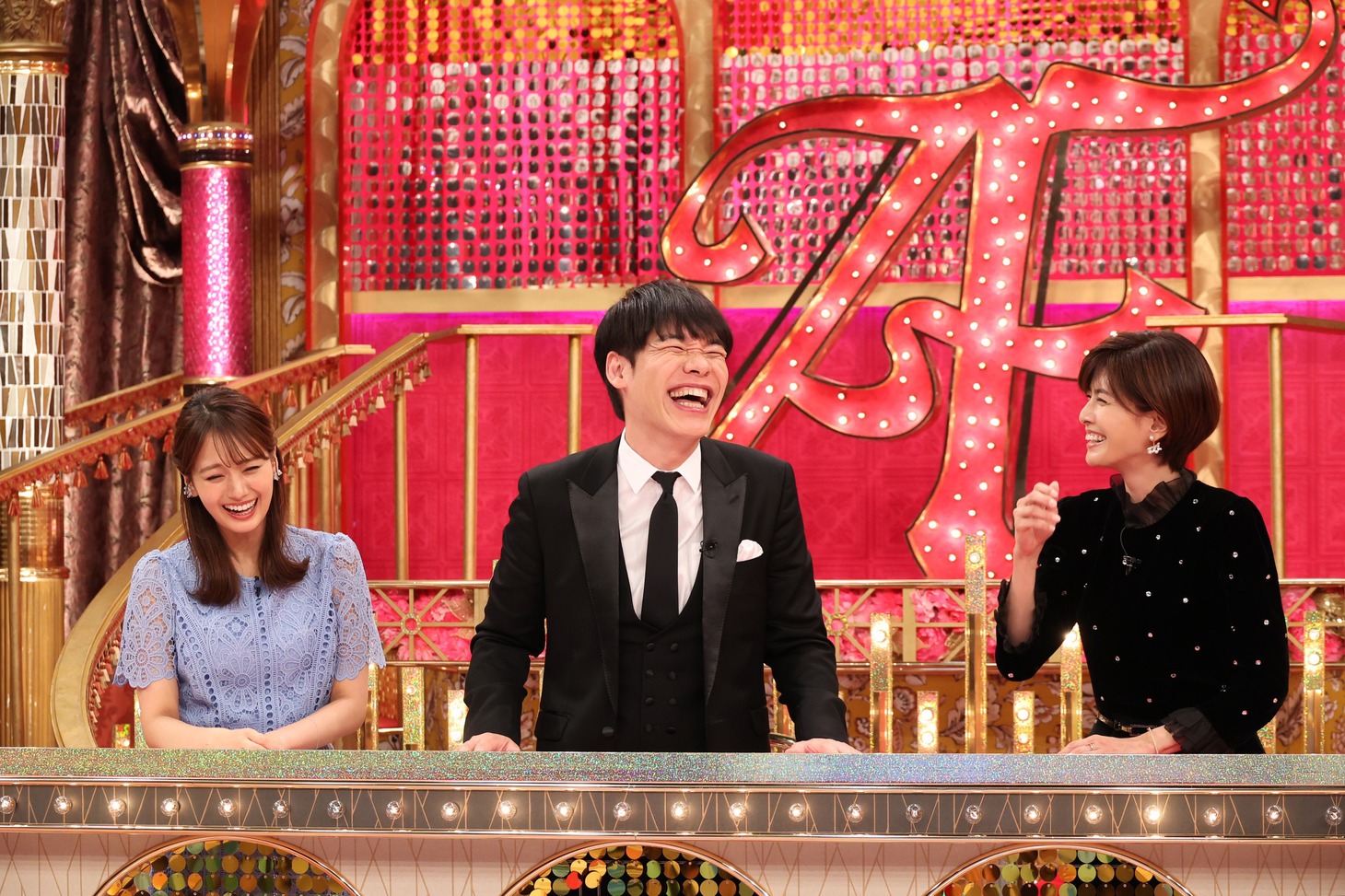 「国民的アニメの祭典 サザエさん55周年SP」より（左から）井上清華アナウンサー、川島明、内田有紀。