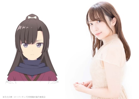 ヒマリのキャラクタービジュアル（左）と中村カンナ（右）。ヒマリはパルナコルタ王国でのフィリアのメイド兼護衛。大陸の北東にある島国・ムラサメ王国の出身で、隠密や諜報に長けており、フィリアのことも影から守っている。