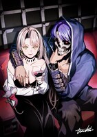 TVアニメ「望まぬ不死の冒険者」の第2期制作決定を祝し、キャラクター原案のじゃいあんが描いたイラスト。