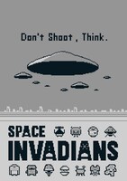 個展「西島大介：キャラクターの展開図」展示作品のサンプル。インディーゲーム「SPACE INVADIANS」より。