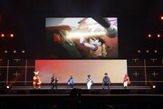 「DRAGON BALL」のステージイベントより。左からビクトリー・ウチダ、エグゼクティブプロデューサーの伊能昭夫、野沢雅子、小林由美子、内山昂輝、ファイルーズあい。(c) SHUEISHA Inc. All rights reserved.