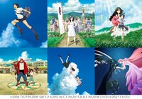 細田守監督の歴代作品。上段左から時計回りに「時をかける少女」「サマーウォーズ」「おおかみこどもの雨と雪」「竜とそばかすの姫」「未来のミライ」「バケモノの子」。