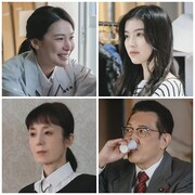 上段左から時計回りに松嶋沙織役の村川絵梨、和泉琴子役の小川李奈、藤原信男役の阪田マサノブ、進藤フユ役の宮田早苗。