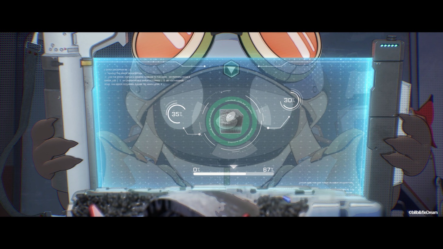 TVアニメ「RINGING FATE」第1話より、サブローを調べるティム。 (c)bilibili/BeDream