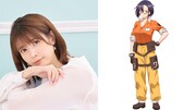竹達彩奈（左）と、ニアス・カーリンのキャラクタービジュアル（右）。