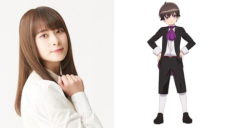 前田佳織里（左）と、幼少期のリアム・セラ・バンフィールドのキャラクタービジュアル（右）。