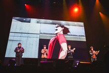 「劇場版ハイキュー!! ゴミ捨て場の決戦」パートの生アフレコの様子。左から中村悠一、梶裕貴、村瀬歩、石川界人。