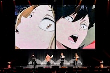 「劇場版ハイキュー!! ゴミ捨て場の決戦」パートの様子。左から中村悠一、梶裕貴、村瀬歩、石川界人。