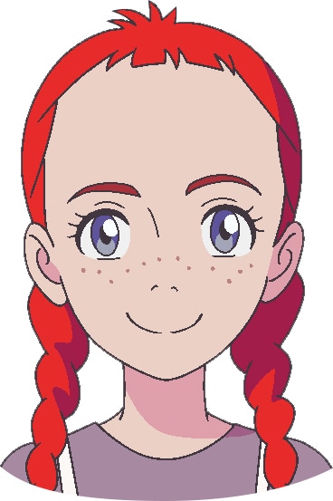 アン・シャーリー（CV：井上ほの花）。早くに両親を亡くし、11歳で孤児院からグリーン・ゲイブルズに引き取られる赤毛の少女。明るく前向きな性格と、類まれなる想像力はときには失敗も招くが、周囲の人たちを巻き込みながらも、常にたくさんの愛に包まれ、少女から素敵な女性に成長していく。