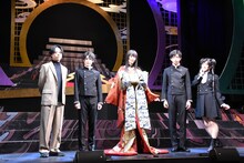 「演劇調異譚『xxxHOLiC』-續・再-」の会見より。左から演出の松崎史也、四月一日君尋役の阪本奨悟、壱原侑子役の太田基裕、百目鬼静役の松島勇之介、九軒ひまわり役の赤澤遼太郎。