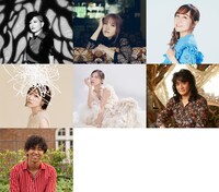 「SATELIGHT 30th Anniversary SATEFES！」DAY1のライブパート出演者。上段左からAKINO from bless4、JUNNA、高垣彩陽（※昼公演のみ出演）、中段左から田所あずさ、TRUE、福山芳樹、下段左端が隆成。