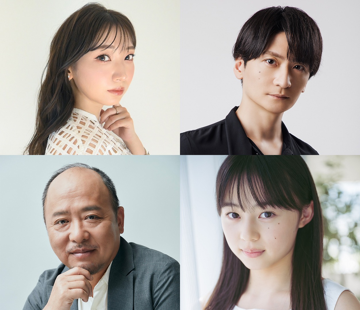 上段左から井上麻里奈、島崎信長、下段左からマキタスポーツ、泉有乃。