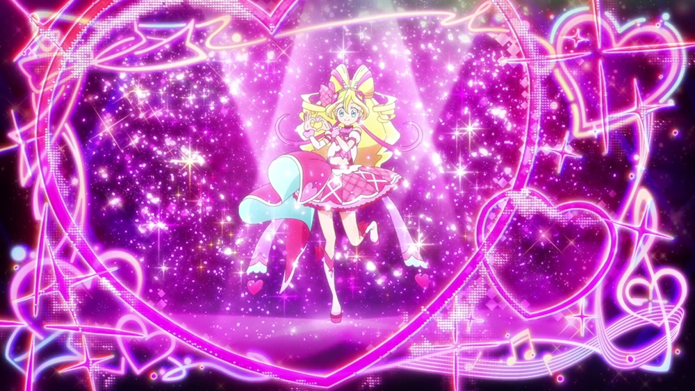 「キミとアイドルプリキュア♪」より、第1話「キラッキランラン♪キュアアイドルデビュー！」の場面カット。