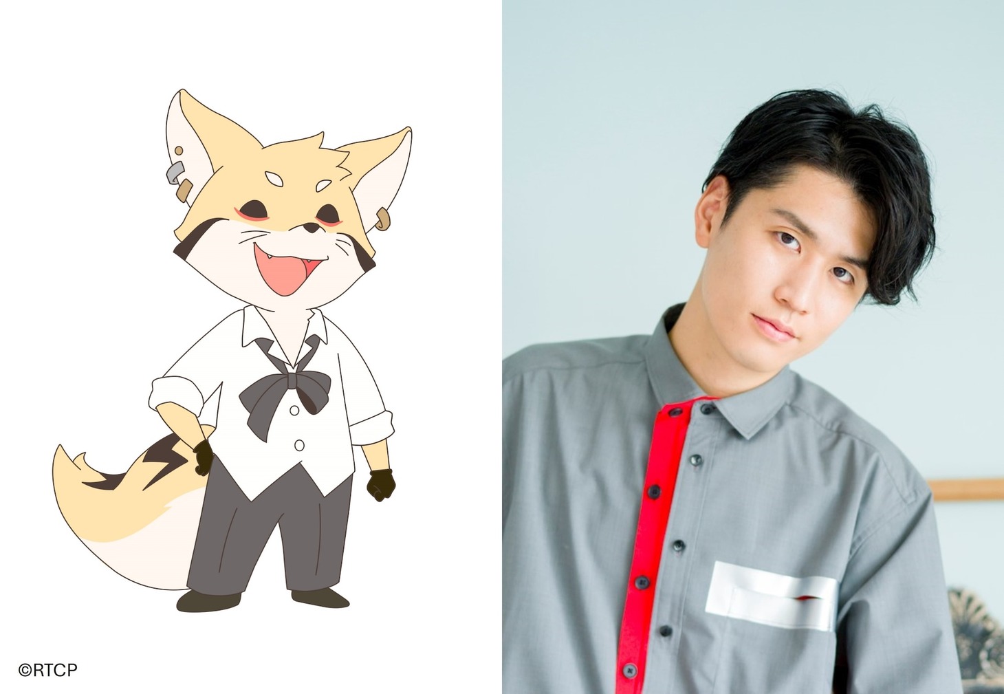 コミカル（左）と阿座上洋平（右）。コミカルはガサツで暑苦しいが、とても優しいアカカルたちの先輩。やっとできた後輩たちがかわいくて仕方がない。脳筋で全身を鍛えているが、実はしっぽが弱点。