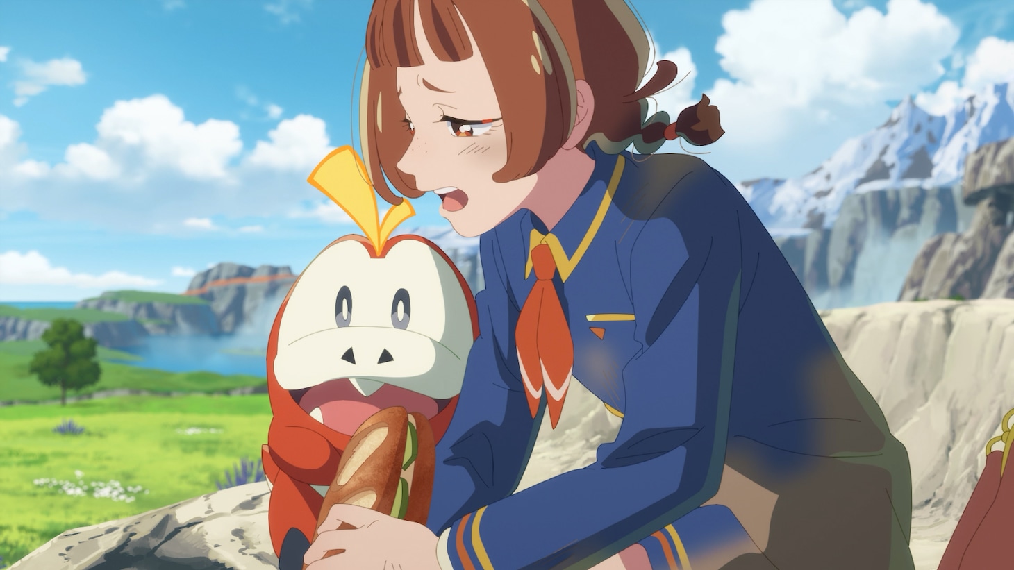 アニメ「カイリューとゆうびんやさん」の場面カット。