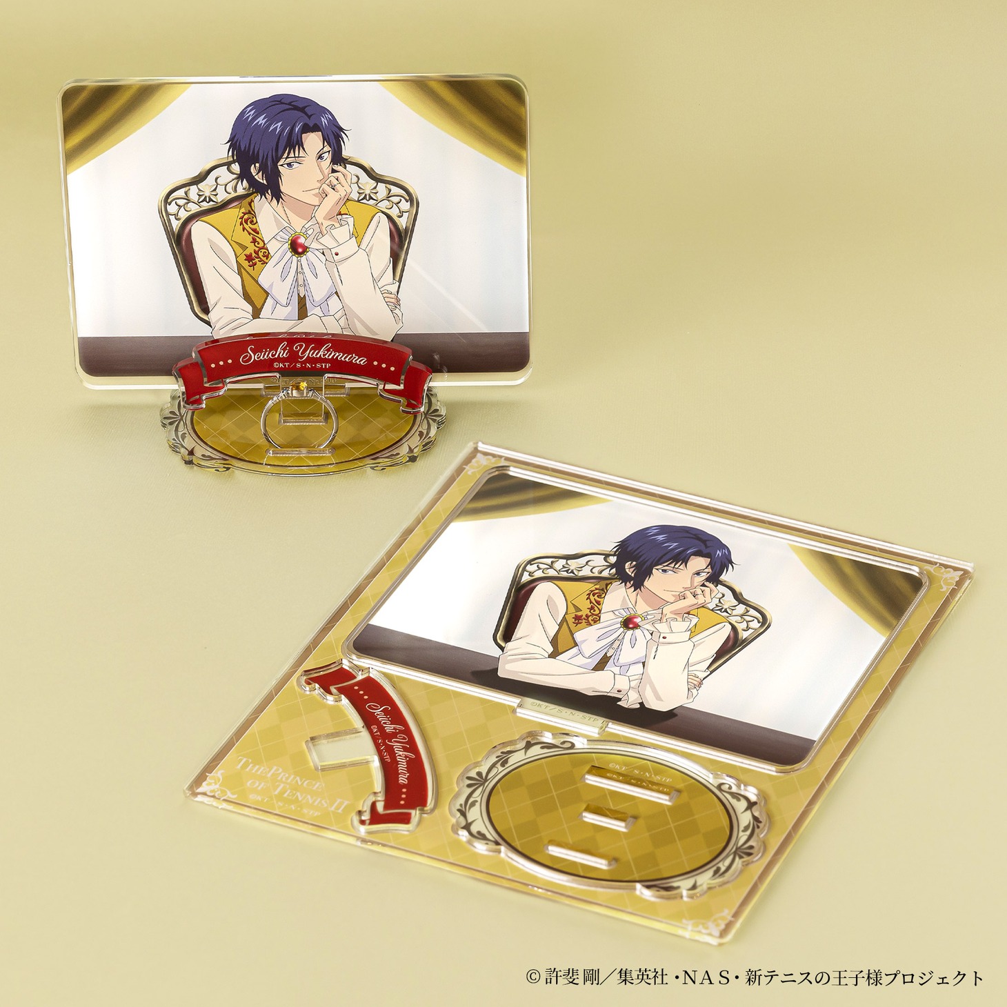 「アニメ『新テニスの王子様』幸村精市バースデー記念リング」に付属するアクリルリングスタンド。