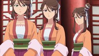 TVアニメ「薬屋のひとりごと」第2期より見た目がそっくりな侍女の白羽、黒羽、赤羽。
